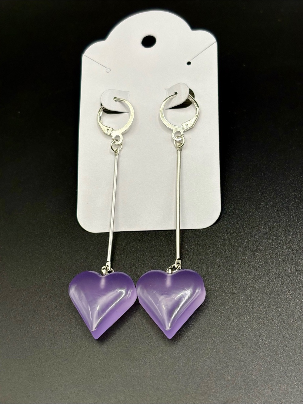 Purple Heart Drop Earrings - Long GID